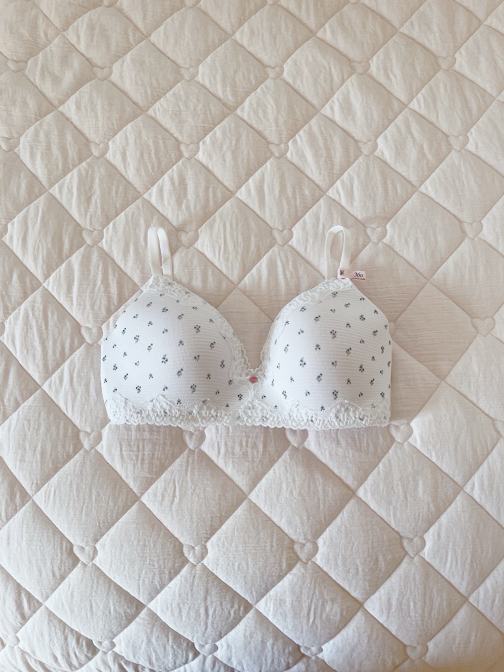 victoria’s secret cotton shadow stripe lightly lined wireless bra white floral